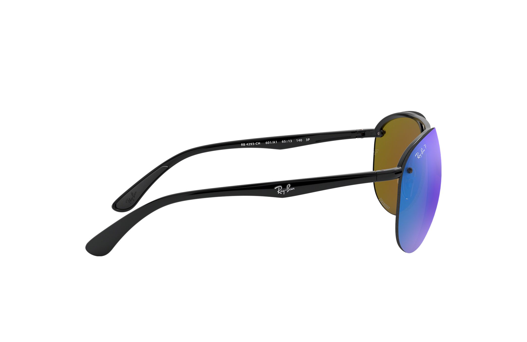 Ray-Ban RB4293 CH-601/A1 sunglasses featuring a gloss black nylon frame and blue Chromance lenses, perfect for men.